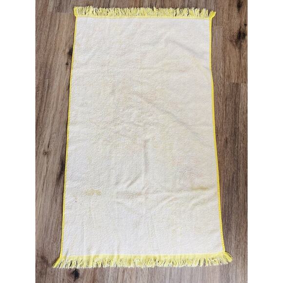 Retro Cannon Mod Yellow Orange Green Floral Bath Towel Fringe Cotton Vintage Flo - Picture 11 of 12